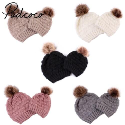 New Kids Baby Boys Girls & Mom Hat Set Knitted Winter Warm Hats Soft Beanie Cap