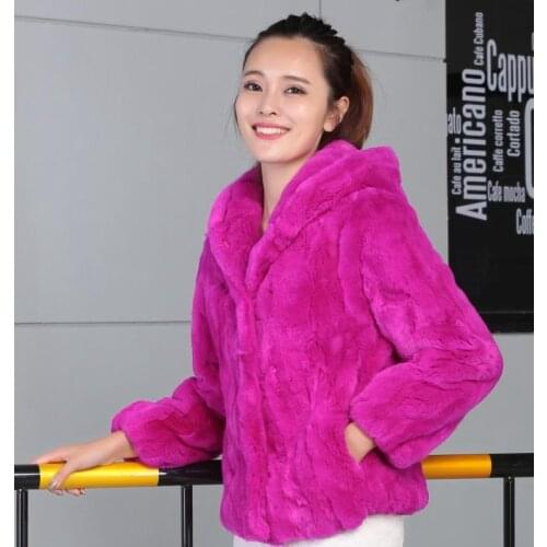 2019 new winter rex Rabbit fur coat female short paragraph long-sleeved hooded fashion Slim thick warmful outerwear coats