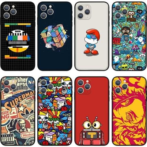 Funny pattern Phone Case For iPhone 11 12 Pro Max X XS XR Xs Max Mini 6 6s 7 8 Plus se black Silicone Case