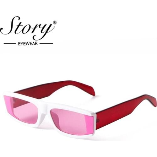 STORY Fashion Retro Rectangle Sunglasses Women Men 2021brand Designer Trendy Red Small Narrow Frame Hip Hop Sun Glasses S5509F