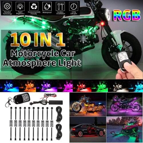 50W RGB 60LED Smart Brake Lights Motorcycle Car Atmosphere Light with Wireless Remote Control Moto Decorative Strip Lamp Kit CSV