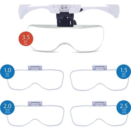Headband Magnifier Glasses With LED Light, Head Mount Magnifier Hands Free Reading Magnifying Glasses 1.1X1.5X2.0X2.5X3.5X