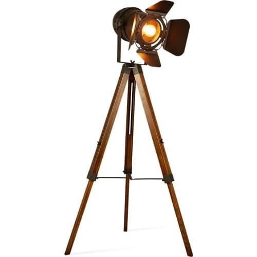 Industrial Floor Lamp American Loft Rustic Vintage Floor Lamps For Living Room Office Study Lighting Black Red LED Wood