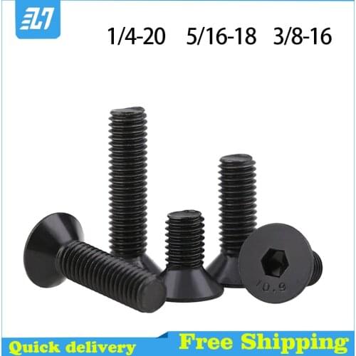 Flat Head Socket Cap Screw Inch Countersunk Bolt Black Carbon Steel 1/4-20 5/16-18 3/8-16