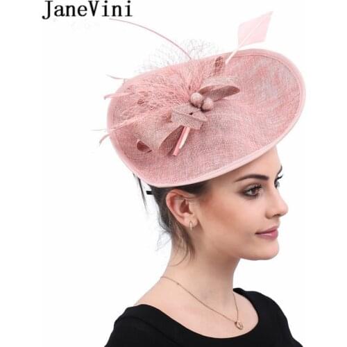 JaneVini Vintage Princess Bridal Wedding Hats and Fascinators Handmade Feather Tulle Hats Women Hair Accessories Bruiloft Hoedje