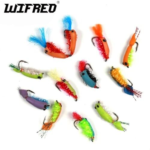 Wfreo 12PCS #6 Multiple Color Flasher Foam Bug Fly Fishing Flies Trout Carp Sunfish Bait Fake fly