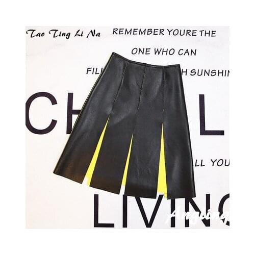 Top brand Women Spring 2020 Genuine Real Sheep Leather Skirt E62 high quality