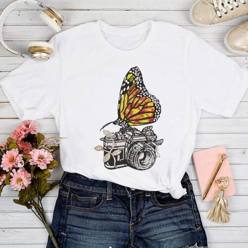 T-shirts Women Camera Vintage 90s Casual Short Sleeve Spring Summer Tshirt Top Lady Stylish Girl Print Clothes Tee T-Shirt