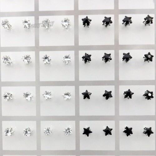 Black And Transparent 5mm Star Designed Zircon Earring Studs Womens Crystal Jewelry 36 Pairs Wholesale
