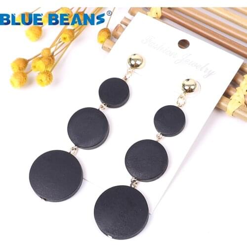 BLUE BEANS 2020 Wood Earrings Fashion Jewelry Drop Earrings For Women Black/Long Earrings Bohemia Kpop Girls Dangle Gold Earring