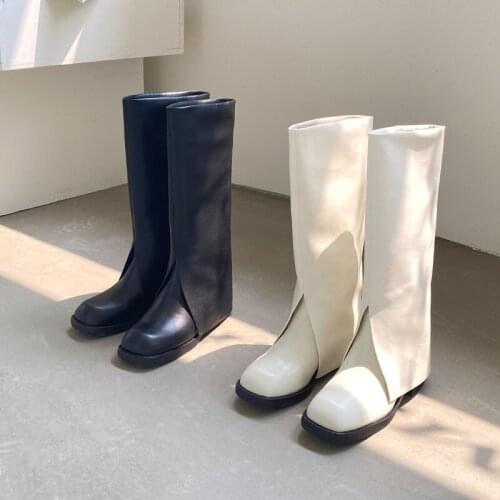 Womens High Boots Round Toe Leather And PU Woman Boots Brand Design Women Shoe European Style Trouser Boots botas de mujer