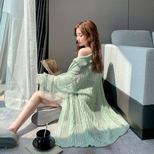 2021 New Spring Summer Women Sun Protection Clothing Female Loose Cardigan Blouse Shirt Tops Casual Thin Knitted Coat X73