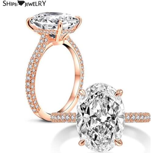 Shipei 100% 925 Sterling Silver Oval Cut 5CT Real Moissanite Diamonds Gemstone Engagement Rose Gold Women Rings Fine Jewelry