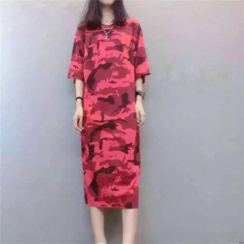 2020 Summer New T-shirt Women Dress Streetwear Loose Plus Size Ladies Camouflage Print dress Long Batwing Sleeve Women Vestido