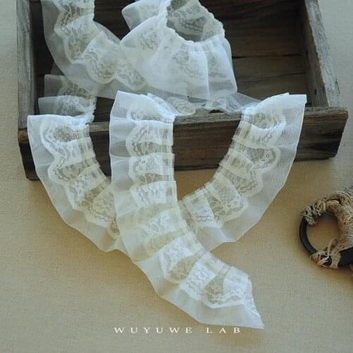1M White Embroidery Flower Mesh Lace trims Fabric Sewing Ribbon Folds Guipure Warp Knitting DIY Garment Accessories 7cm Wide