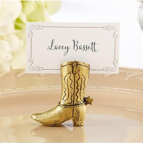 40PCS Bridal Shower Party Decoration Favors Gold Cowboy Boot Place Card Holder Wedding Table Card Holders Free shipping