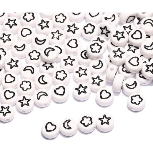 White Round Mixed Star/Moon Acrylic Beads 4x7mm Letter Spacer Beads For Jewelry Making Diy Necklace Bracelet Accessory Beaded