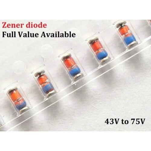 Free Ship 200PCS ZMM43V/ZMM47V/ZMM51V/ZMM56V/ZMM62V/ZMM68V/ZMM75V 1/2W Zener diode LL34 62V 68V 75V 43V 47V 51V 56V diodes 0.5W