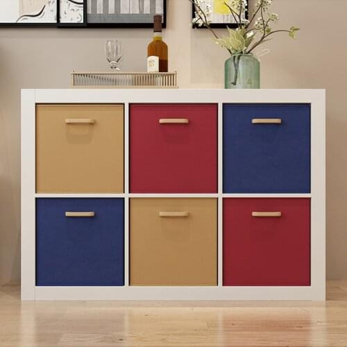 Large Cloth Storage Bins Cubes Baskets Containers with Wooden Handle for Home Closet Bedroom Drawers Organizers,Foldable,Blue