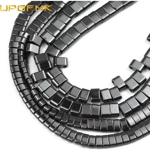 UPGFNK Rectangle Natural Stone Double Hole Black Hematite Loose Spacer Beads For Jewelry Making DIY Bracelet Necklace 5/6mm