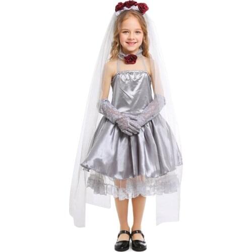 Kid Halloween Ghost Bride Costume Scary Party Purim Death Funeral Girl Fancy Dress