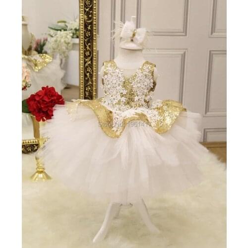 Luxury Golden Sequins Baby Girls Dresses For Birthday Party Kids Clothes Children Birthday Gown Pageant Dress