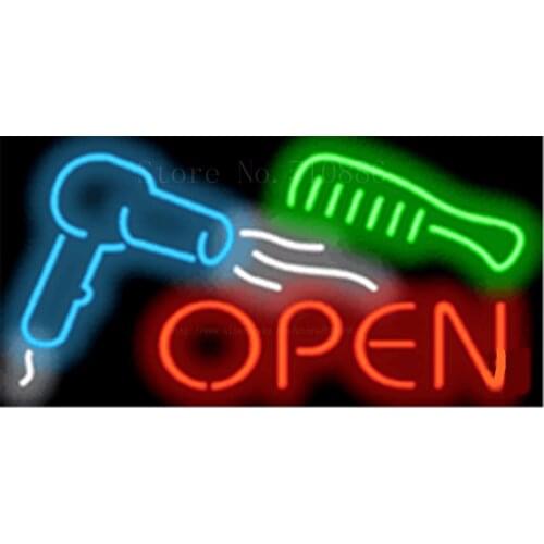 Hair Dryer w/ Comb Open Salon Glass Tube Car neon sign Businese Handcrafted Club Pub Shop Store Signs Signboard Signage 19"x15"