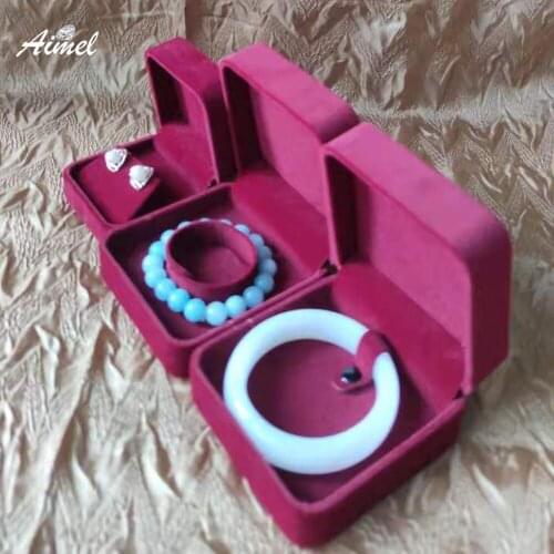 Quality Red Velvet Wedding Jewelry Storage Case Earring Bracelet Jewelry Organizer Packaging Gift Box Amazing Bangle Display Box