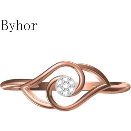 Byhor Solid 14K White+Rose Gold 0.029ct H/SI Natural Diamonds ring Women Wedding Engagement Fine Jewelry Trendy Diamond кольцo