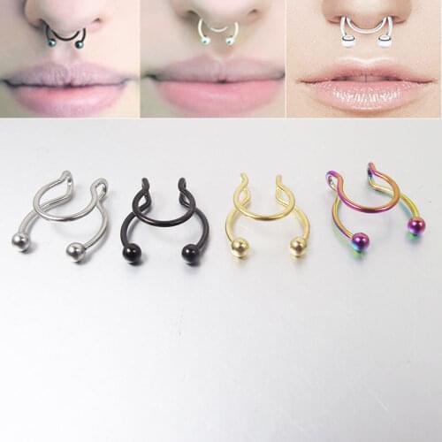 2 Pieces 2020 new Nose ring clip medical stainless steel U septum faux nose ring None-piercing jewelry