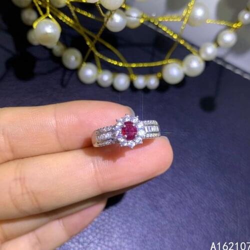 Fine Jewelry 925 Sterling Silver Inset With Natural Gemstone Womens Luxury Classic Elegant Ruby Adjustable Ring Support Detecti