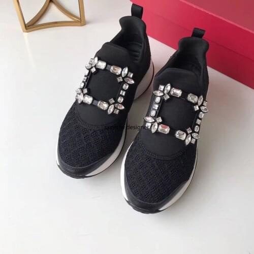 Blingbling Rhinestone Square Buckle Decor Luxury Genuine Leather Women Flat Shoes Womens Stylish Sneakers 2021 Fashion New Shoes