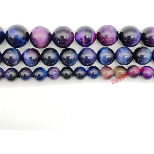 Natural Stone Blue Purple Multicolor Tiger Eye Round Loose Beads For Jewelry Making 4 6 8 10mm DIY Bracelet Accessories 15