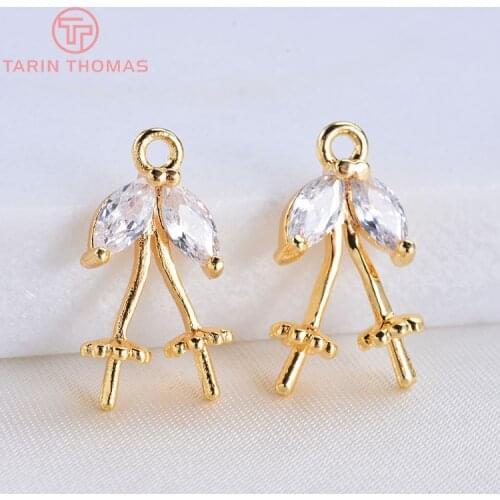 6PCS 9.5x18MM 24K Gold Color Plated Brass with Zircon Two Pins Charms Pendants High Quality DIY Jewelry Making Findings