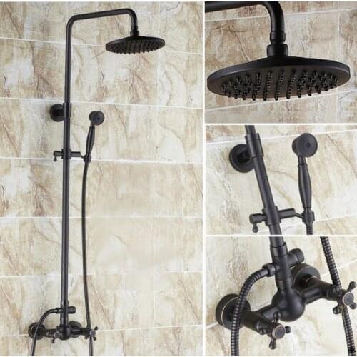 Brass Black Oil Antique Bronze Rain Shower Faucet Set w/hand shower Dual Cross Head Handles Wall Mount ars413