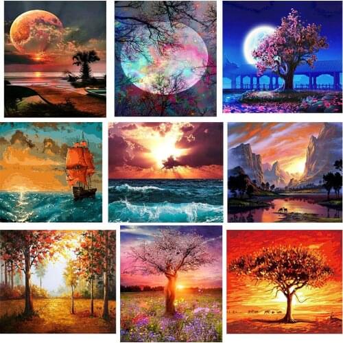 RUOPOTY 60x75cm Framed Oil Painting By Numbers Moon Light Landscape Paint By Number HandPainted Coloring Draw Craft Diy Gift