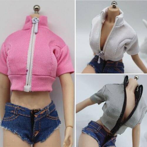 1/6 Scale Sexy Short Sleeve Sweater Hoodies Stretch Zipper Tights Sweatshirt Clothes Model for 12 inhces Action Figure Toys