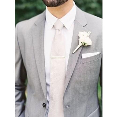 ANNIEBRITNEY Grey 2 Piece Slim Fit Men Formal Suit Tailor Made Groom Wedding Tuxedo 2 Piece Prom Wedding Business Men Suit Set