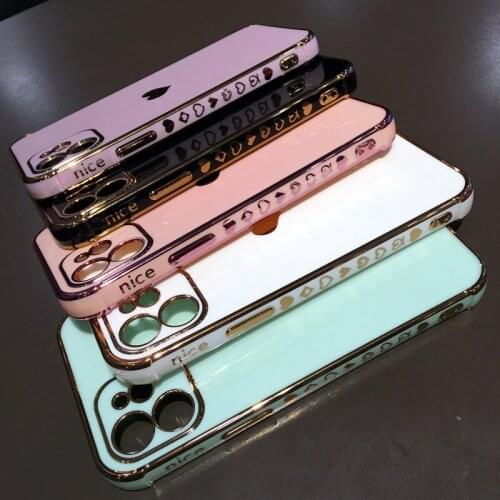 Moskado Plating Love Heart Frame Phone Case For iPhone 11 12 Pro Max Mini X XR XS Max 7 8 Plus SE 2020 Soft TPU Protective Cover