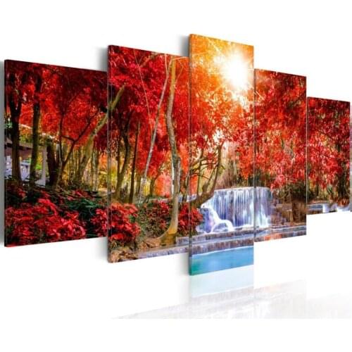 5pcs/set,5D Diy Diamond Painting Waterfall Autumn Forest Cross Stitch Landscape Diamond Embroidery Pattern Mosaic wedding decor