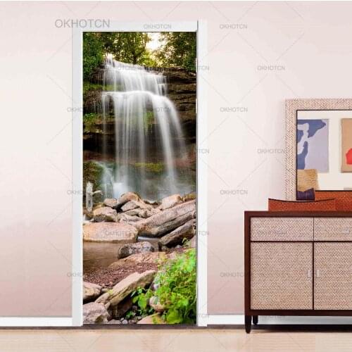 Chinese Style Waterfall Landscape Photo Mural Wallpaper 3D Home Decor Living Room Kitchen Door Sticker PVC Self-Adhesive Sticker