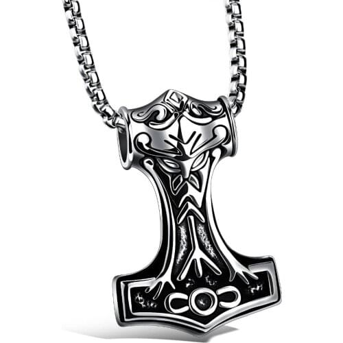 2016 New Mens Stainless Steel Thor Hammer Pendant Choker Necklace Colar Rock Style Statement Necklace Jewelry Accessories