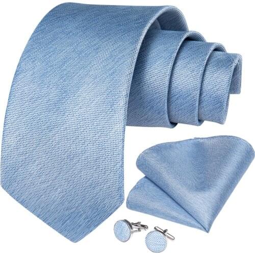 Gift Men Tie Light Blue Solid Design Silk Wedding Tie for Men Handky cufflink Tie Set DiBanGu Business Fashion Dropshipping