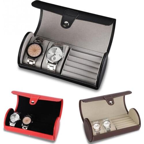 Portable Travel Watch Case Roll 2 Slot Wristwatch Box Storage Travel Pouch Ring Earrings Wrist Watch Jewelry Storage Gift Box