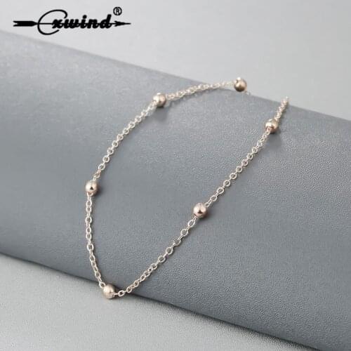 Simple Charm Ball Foot Feet Ankle Chain Boho Leg Anklet Bracelet for Women Girl Rose Gold Alloy Fashion Chain Jewelry