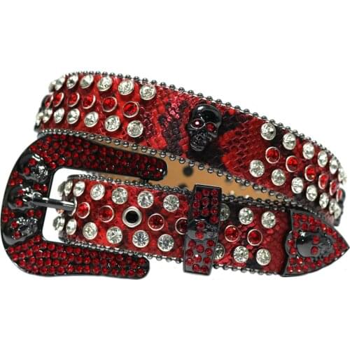 High Quality Western Rhinestone Belt Diamond Wide Buckle Studded Skull Belt For Women Men Cowboy Cowgirl Cinto De Strass Jeans