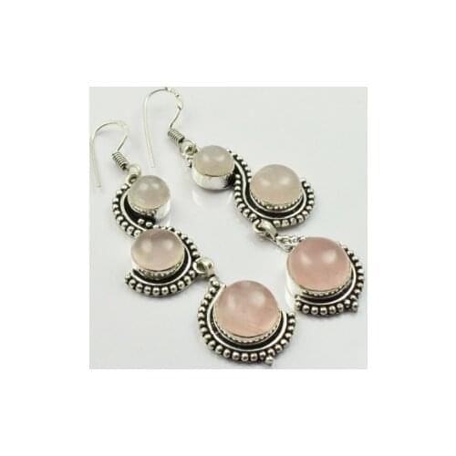Rose Quarts, Silver Overlay on Copper Earrings ,65mm , E2248
