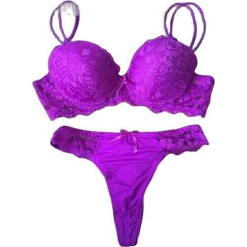 Sexy Thong Lace Push Up Bra Set Lingerie Women Underwear Sets Intimates Embroidery Floral Black White Bra Brief Sets