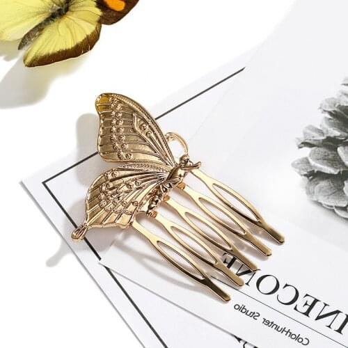 Golden Silver Metal Butterfly Hair Fork Clip Hairpins Vintage Handmade Jewelry Wedding Bride Fashion Queen Accesorios Para Mujer