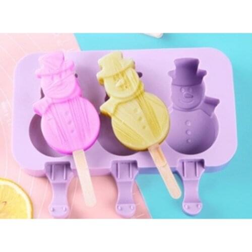 3-Grid Silicone Molds Cartoon Animal Ice Cream Mold DIY Ice Cube Maker Jelly Cake Tools Kitchen Accessories With Popsicle Sticks